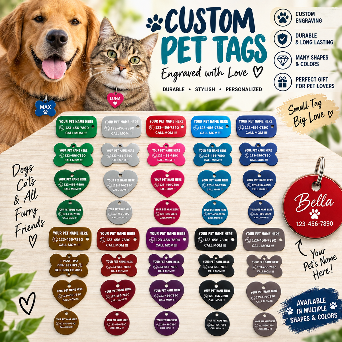 🐾 CUSTOM ENGRAVED PET TAG
